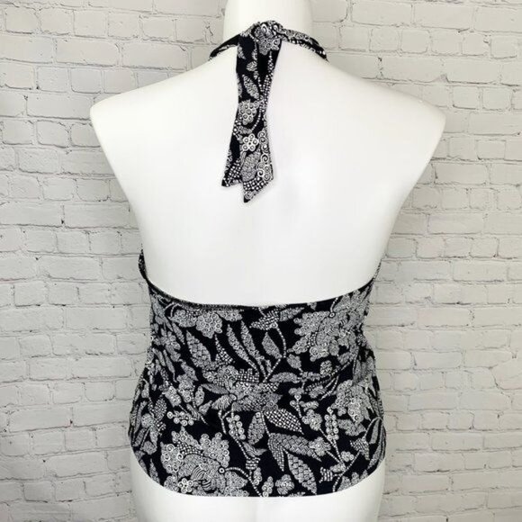 LANDS' END BLACK & WHITE FLOWER PRINT PADDED CUP SWIM TANKINI TOP - 14 - Picture 3 of 5